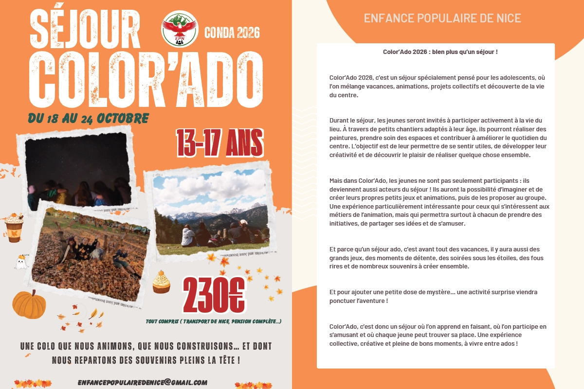 Séjour Color'Ado - Colonie de vacances automne 2026